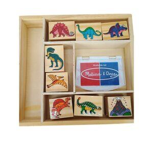 Melissa & Doug Wooden Dinosaur Stamp Set With 8 Stamps 2-Color‎ Stamp Pad